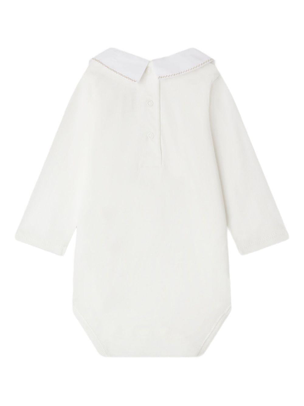 Body per neonata Bonpoint bianco con colletto Peter Pan  ricamato e cucitire beige W05OUNK00013 002 BONPOINT 