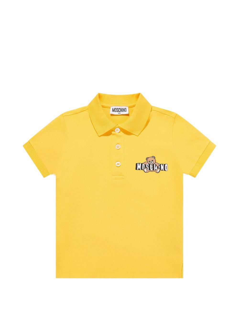 Polo da bambino Moschino kids giallo con stampa orsetto HSM03YLFA09 50577 MOSCHINO KIDS 