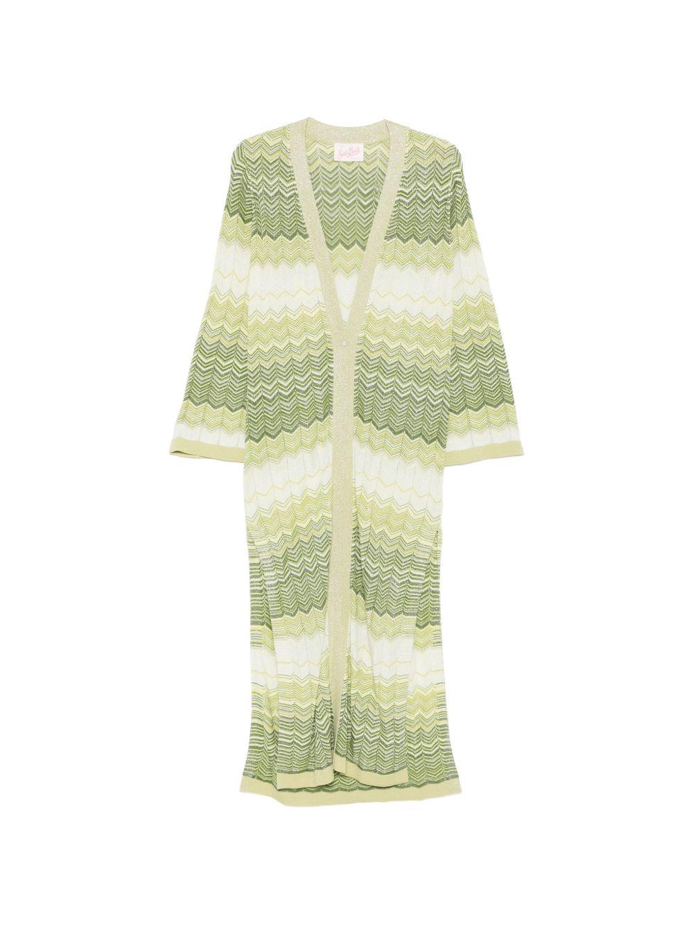 Cardigan lungo da donna MC2 Saint Barth verde con motivo a spina di pesce TON0001 08303L MC2 ST. BARTH 