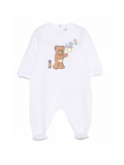 Pigiama per neonati Moschino Kids bianco con stampa grafica Teddy bear MUT04RLCA19 10101 MOSCHINO KIDS 