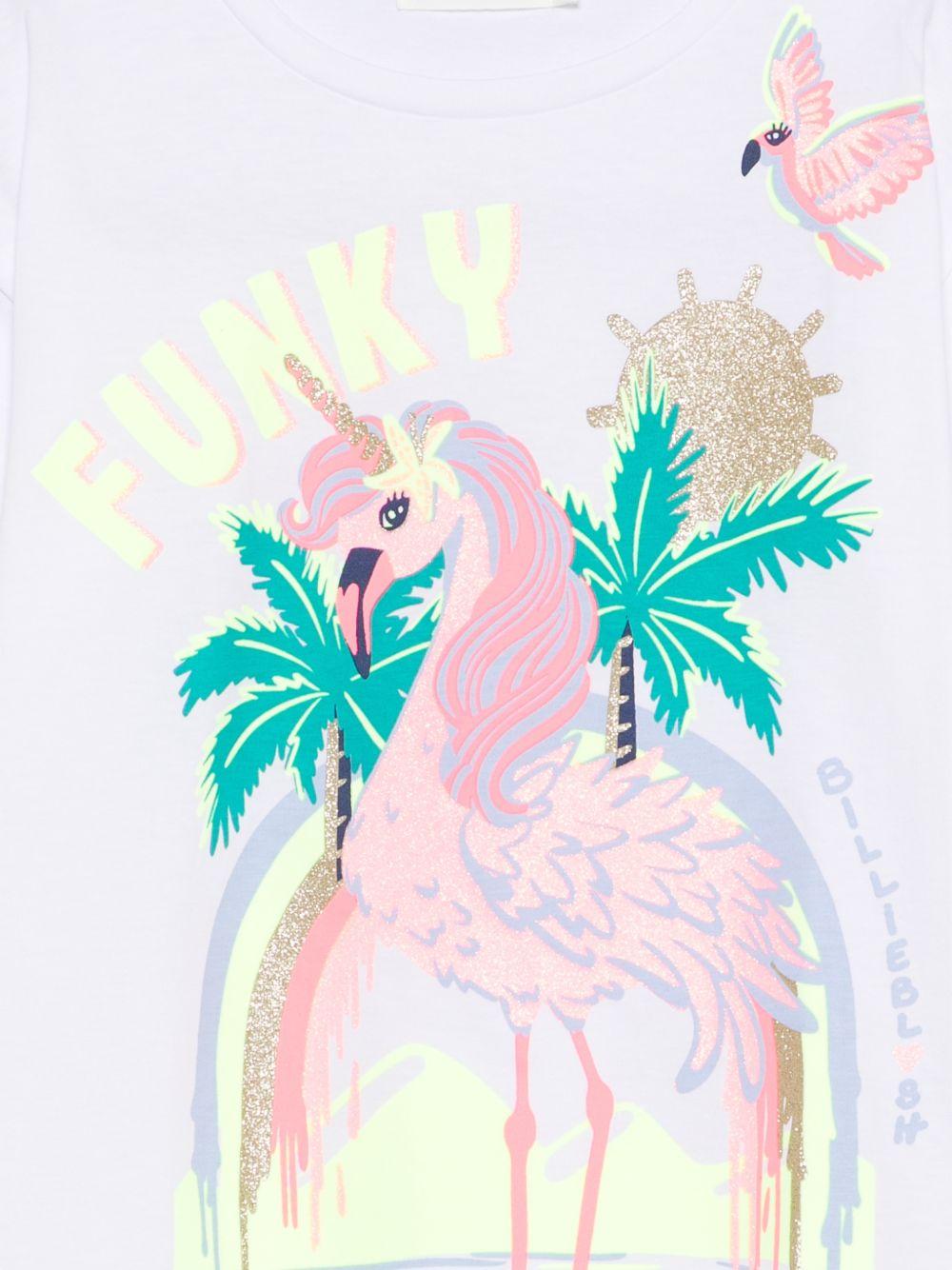 T-shirt per bambina Billieblush bianca con stampa fenicottero U21940 10P BILLIEBLUSH 