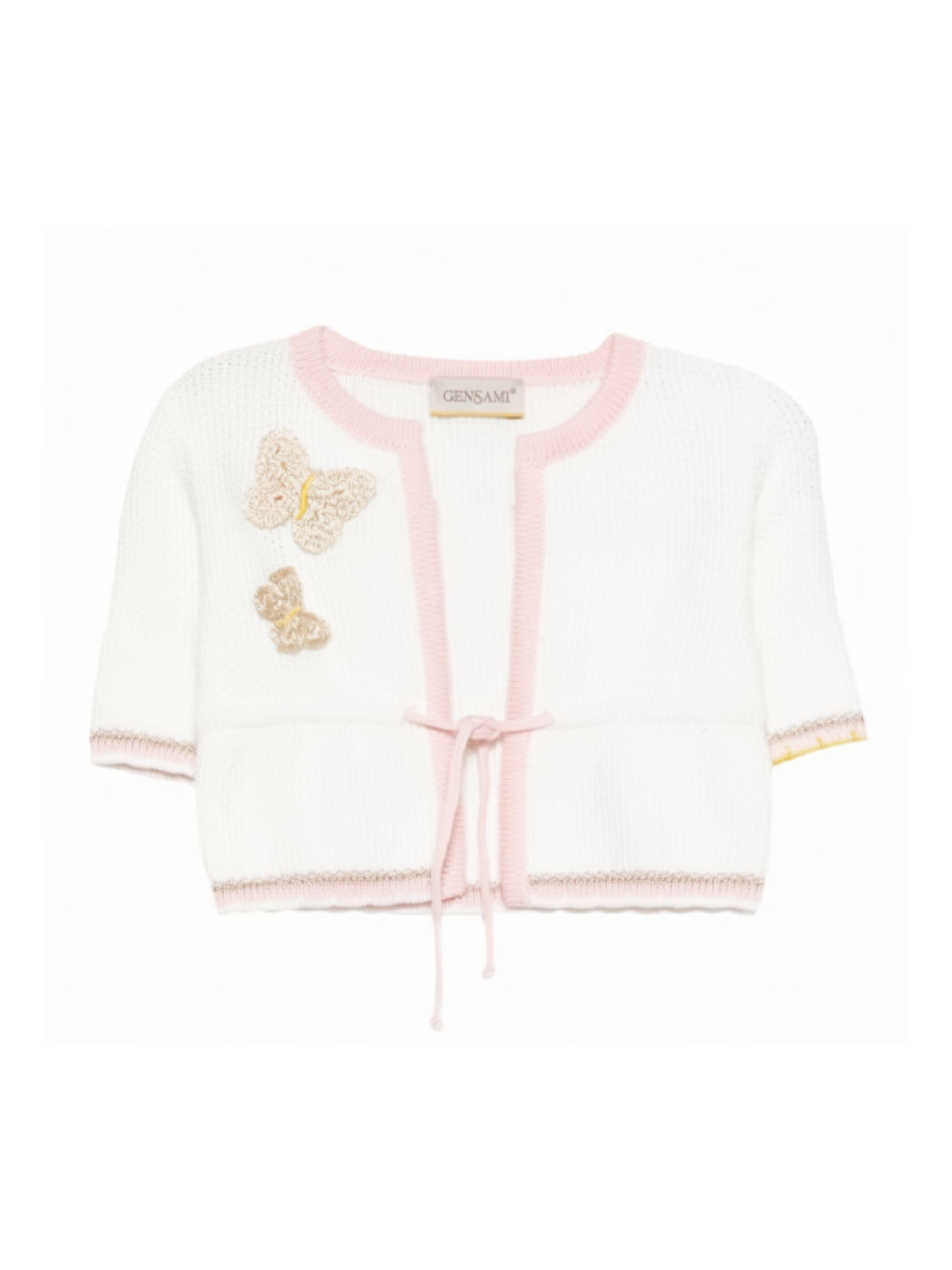 Cardigan per neonata Gensami bianco con applicazione farfalle CARD-BUTTERFLY-CO OFF WHITE/PINK GENSAMI 