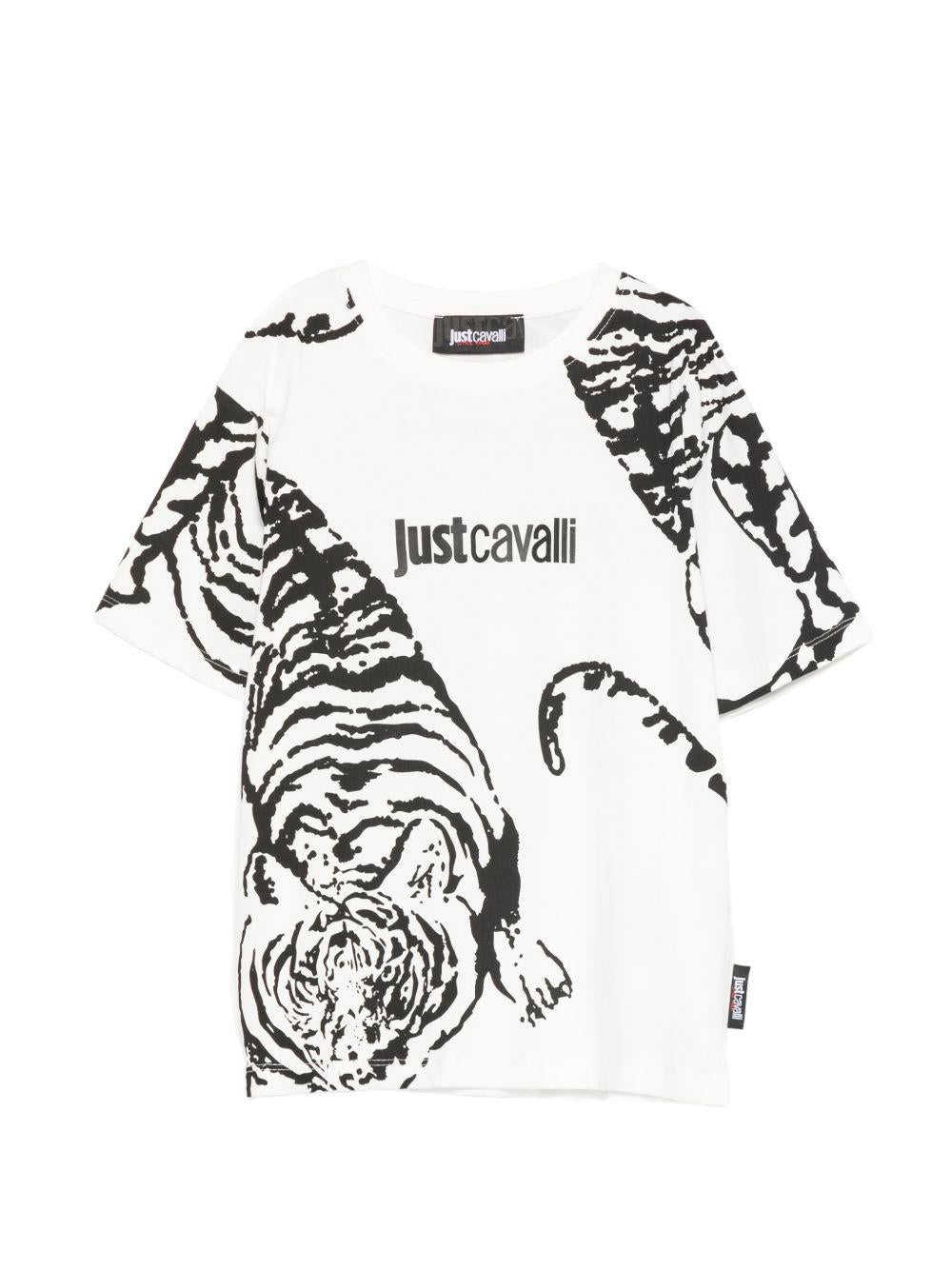 T-shirt per bambino Just Cavalli Kids bianca e nera con stampa grafica tigre JBP26161TS WHITE C.D. ROBERTO CAVALLI KIDS 