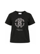 T-shirt per bambina Roberto Cavalli Kids nera con monogramma con glitter CGP26014TS BLACK ROBERTO CAVALLI KIDS 