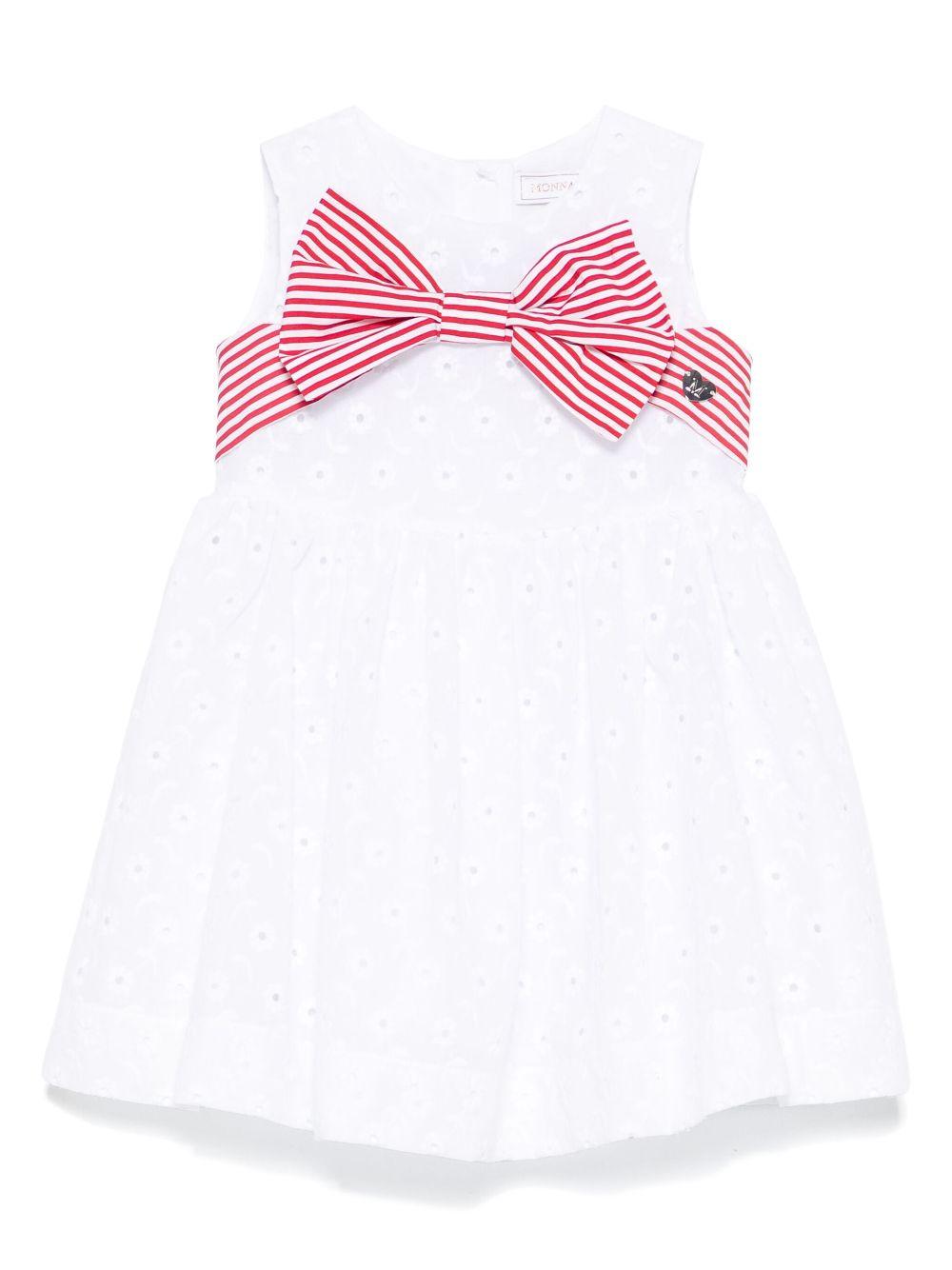 Abito con ricamo a fiori per neonata Monnalisa bianco con scollo rotondo 31E909 5941 9944 MONNALISA 