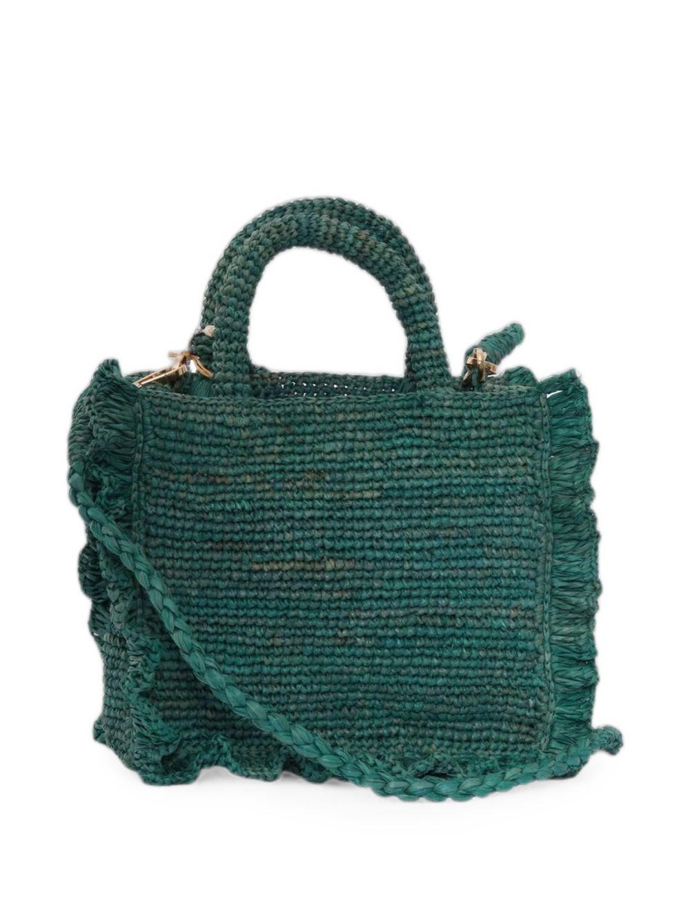 Borsa in rafia con volant MC2 Saint Barth verde con logo ricamato RAFV002 01529L MC2 ST. BARTH KIDS 