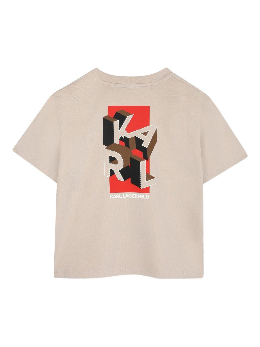 T-shirt per bambino Karl Lagerfeld Kids beige con stampa grafica Z30964 211 KARL LAGERFELD KIDS 