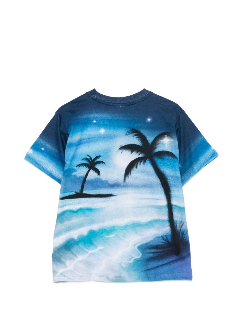 T-shirt per bambino Molo blu con stampa palme 6S26A215 9894 MOLO KIDS 
