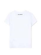 T-shirt per bambina Karl Lagerfeld Kids bianca con stampa Karl e Choupette sul davanti Z31157 10P KARL LAGERFELD KIDS 
