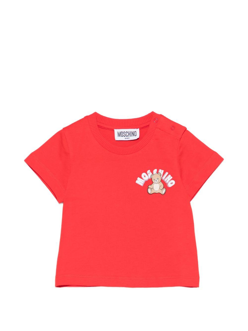 T-shirt per neonati Moschino Kids rossa con stampa Teddy Bear sul davanti MZM047LAA01 50109 MOSCHINO KIDS 