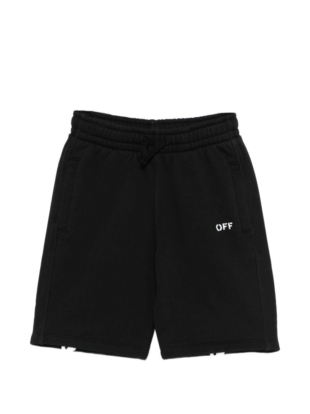 Shorts per bambino Off-White Kids neri con stampa grafica sul retro 44BCI001S26F003 001 OFF WHITE KIDS 