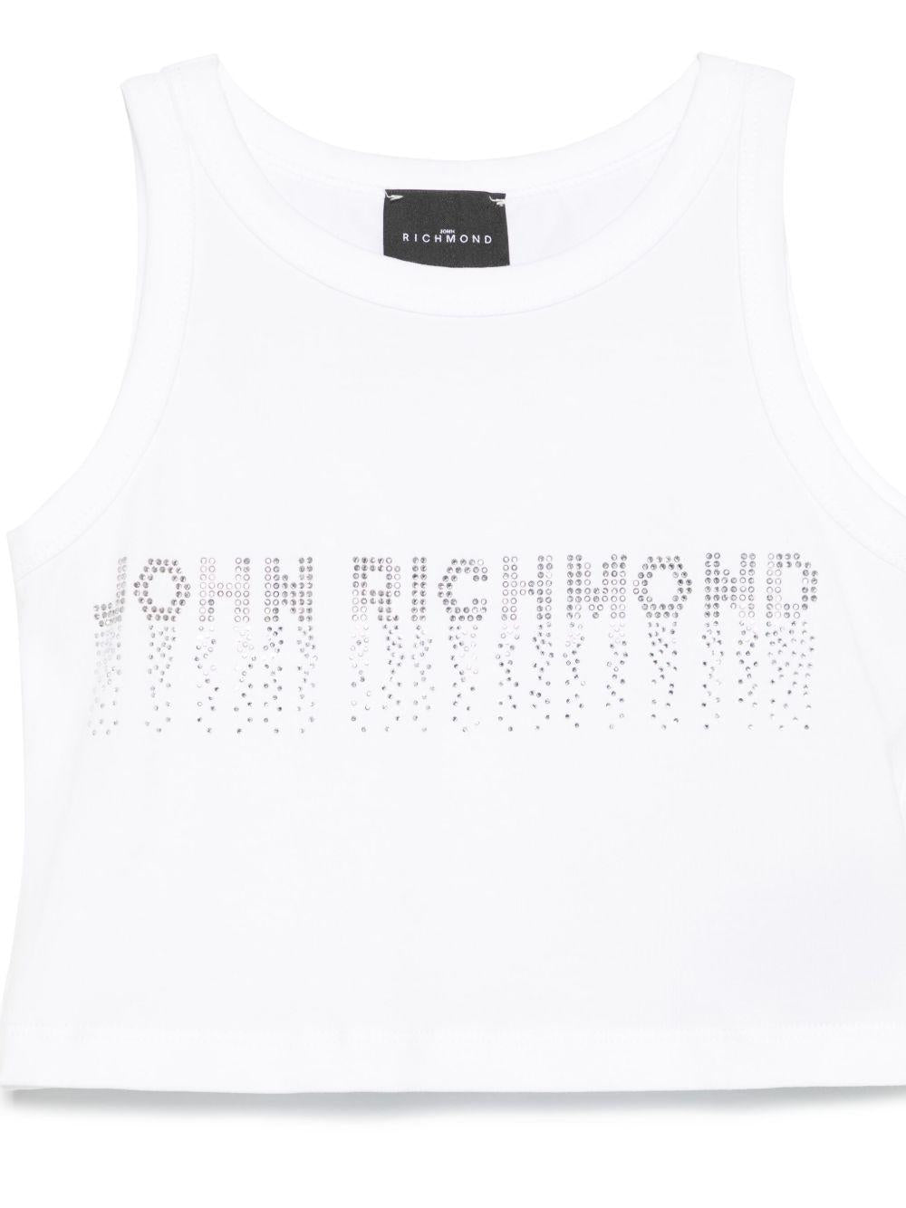 Top con strass per bambina John Richmond Junior bianco con orlo dritto RGP25204CN WHITE JOHN RICHMOND KIDS 