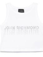 Top con strass per bambina John Richmond Junior bianco con orlo dritto RGP25204CN WHITE JOHN RICHMOND KIDS 
