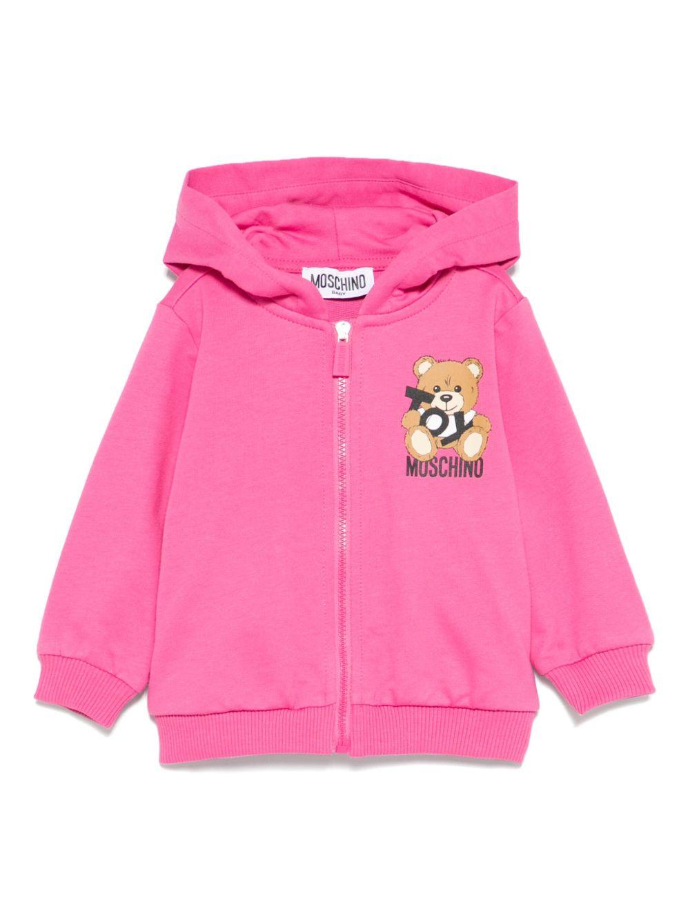 Felpa Teddy Bear con cappuccio per neonata Moschino Kids fucsia con due tasche laterali MUF05XLCA19 50533 MOSCHINO KIDS 