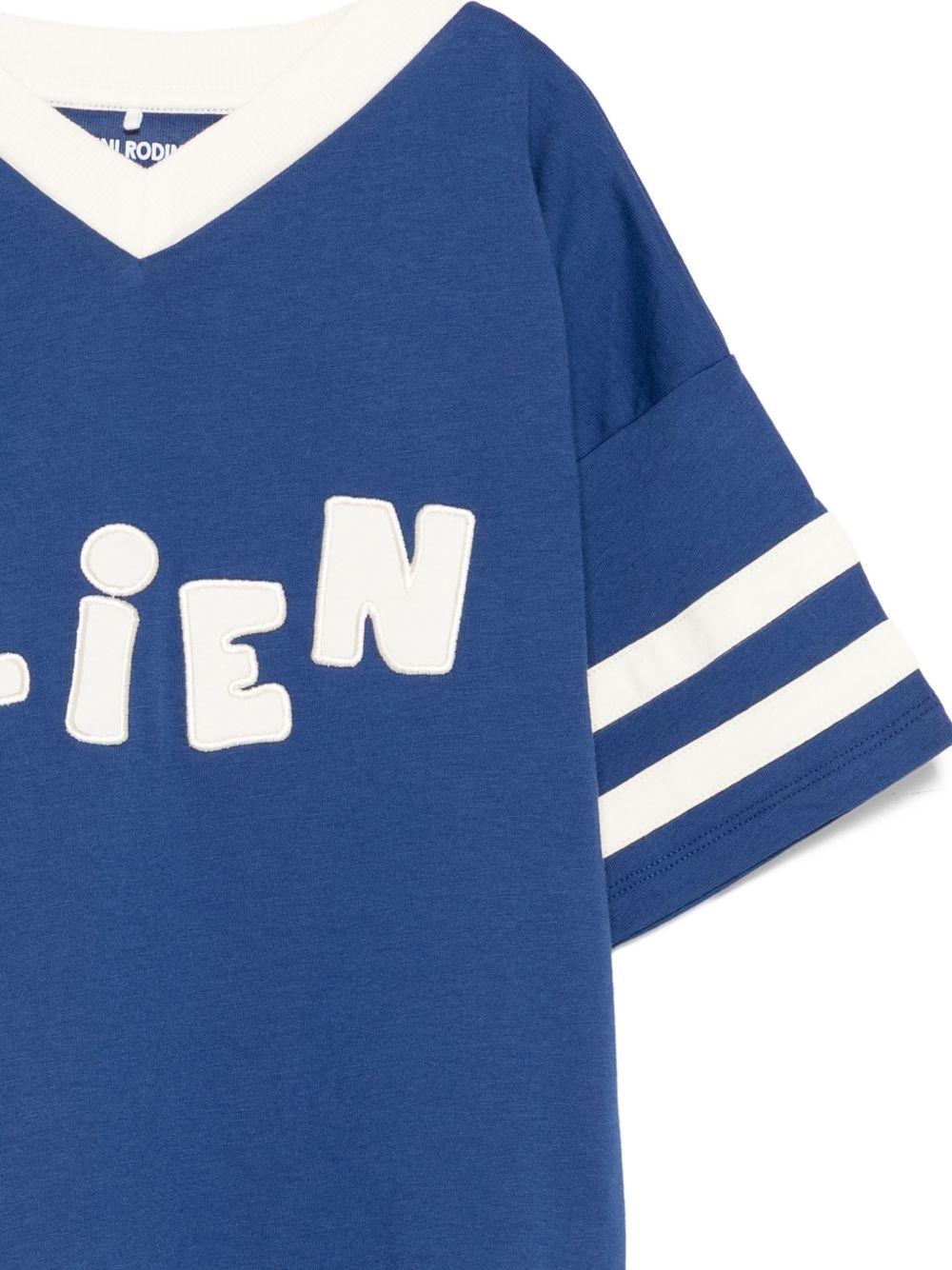 T-shirt per bambino Mini Rodini blu con scritta "Alien" ricamata 26220112 BLUE MINI RODINI KIDS 