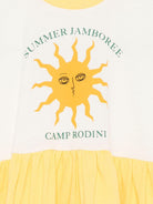 Abito per bambina Mini Rodini bianco e giallo con stampa grafica sul davanti 2565010411 OFF-WHITE MINI RODINI 