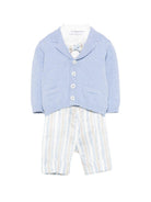 Set cardigan e salopette per neonato Colorichiari azzurro a righe con fiocco (4 pezzi) MN408415 4885a 53 COLORICHIARI KIDS 