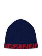 Berretto per bambino Fendi Kids blu con logo JUP063 AO29 F08B9 FENDI KIDS 