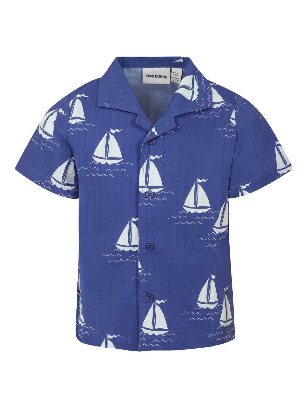 Camicia Sailing Boats per bambino Mini Rodini blu con colletto alla cubana 2522015160 BLUE MINI RODINI 