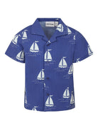 Camicia Sailing Boats per bambino Mini Rodini blu con colletto alla cubana 2522015160 BLUE MINI RODINI 