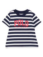 T-shirt per neonato Polo Ralph Lauren Kids blu a righe con stampa logo sul davanti 958161NB 001 Ralph Lauren kids 