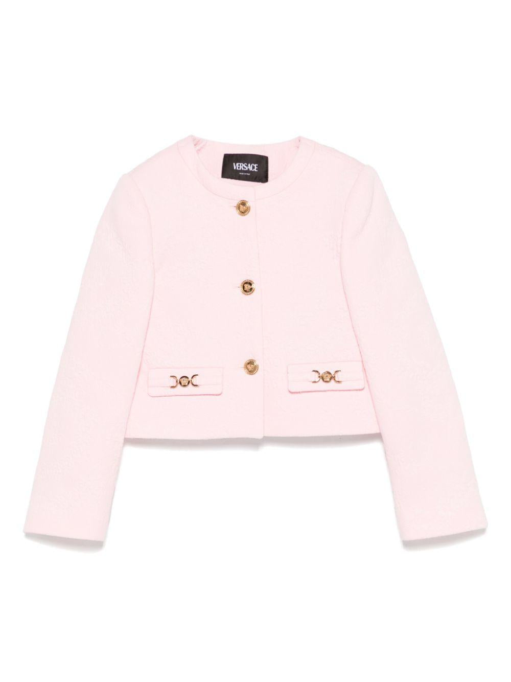 Giubbino jaquard floreale per bambina Versace Kids rosa con maniche lunghe 10181731A13174 1PS10 VERSACE KIDS 