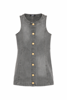 Abito per bambina Balmain Kids in denim grigio con bottoni in rilievo BY1B62 Z3666 918 BALMAIN KIDS 