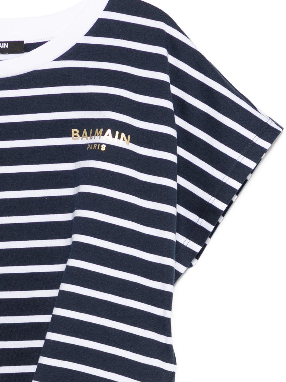 T-shirt da bambina Balmain Kids blu navy con motivo a righe BY8B61 Z3657 617BC BALMAIN KIDS 