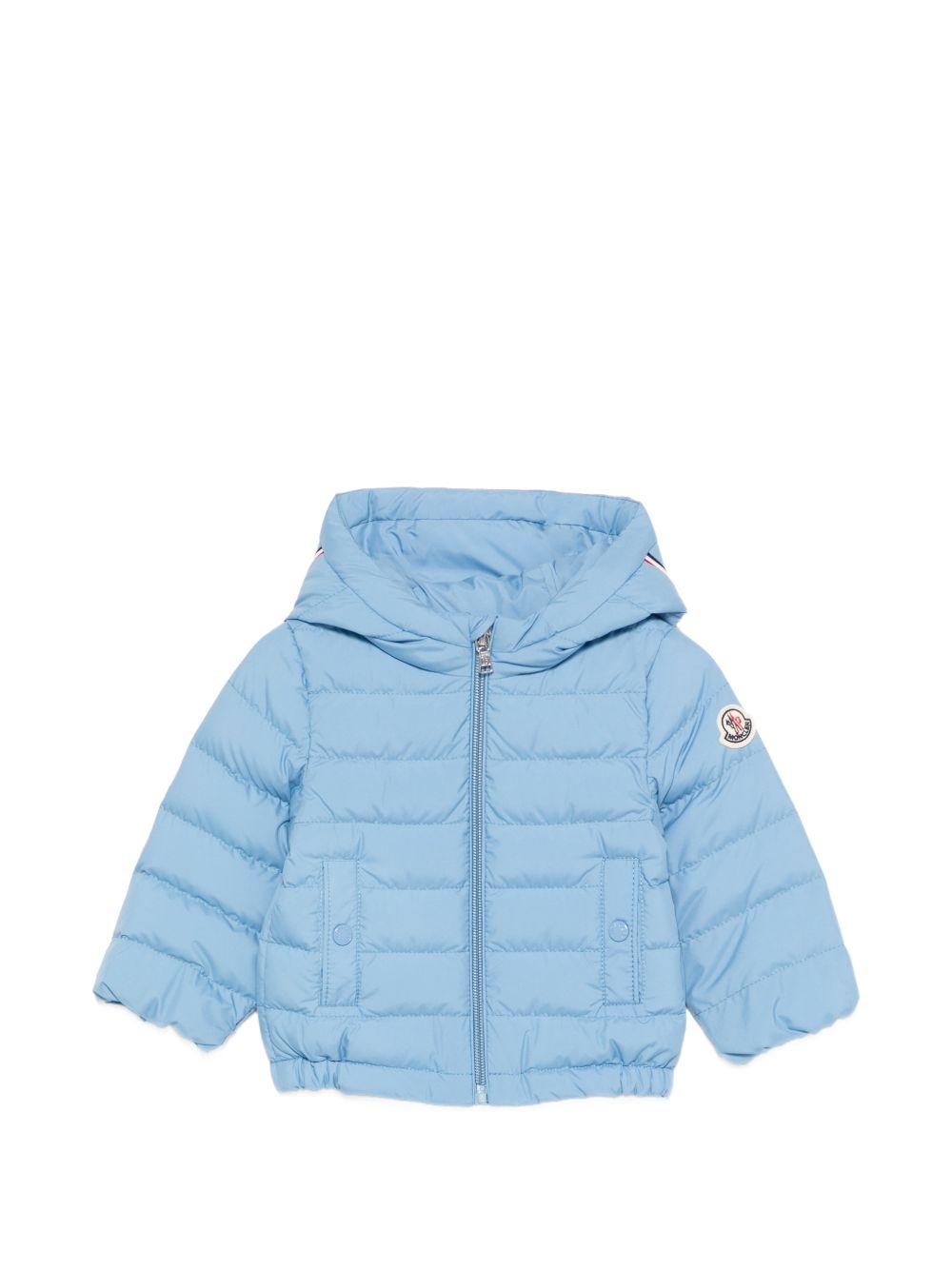 Giubbino per neonato Moncler Enfant azzurro con cappuccio L19511A00024597YW 70Q MONCLER KIDS 