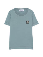 T-shirt per bambino Stone Island Kids azzurro con logo sul davanti L2S162100003S0047 V004B STONE ISLAND KIDS 