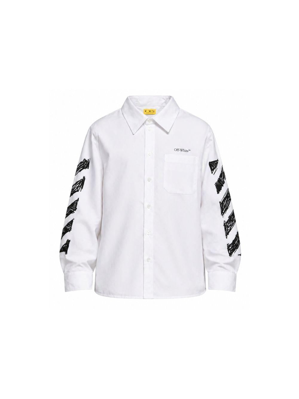 Camicia per bambino Off-White Kids bianca con stampa grafica sulle maniche 44BGA00AS26F001 100 OFF WHITE KIDS 