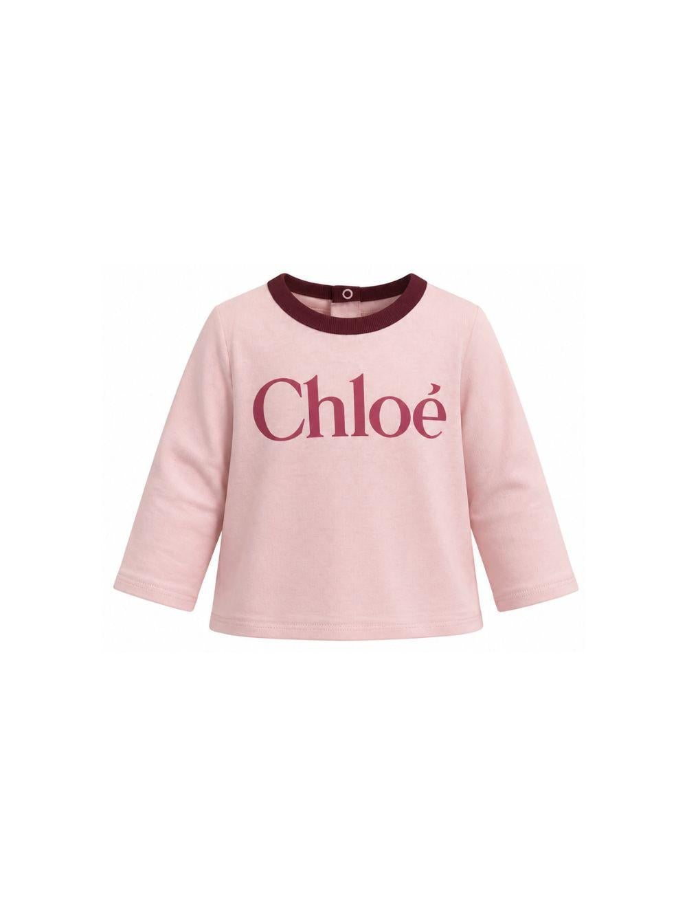 T-shirt per neonata Chloé Kids rosa con dettaglio logo sul davanti C21362 461 CHLOE' KIDS 