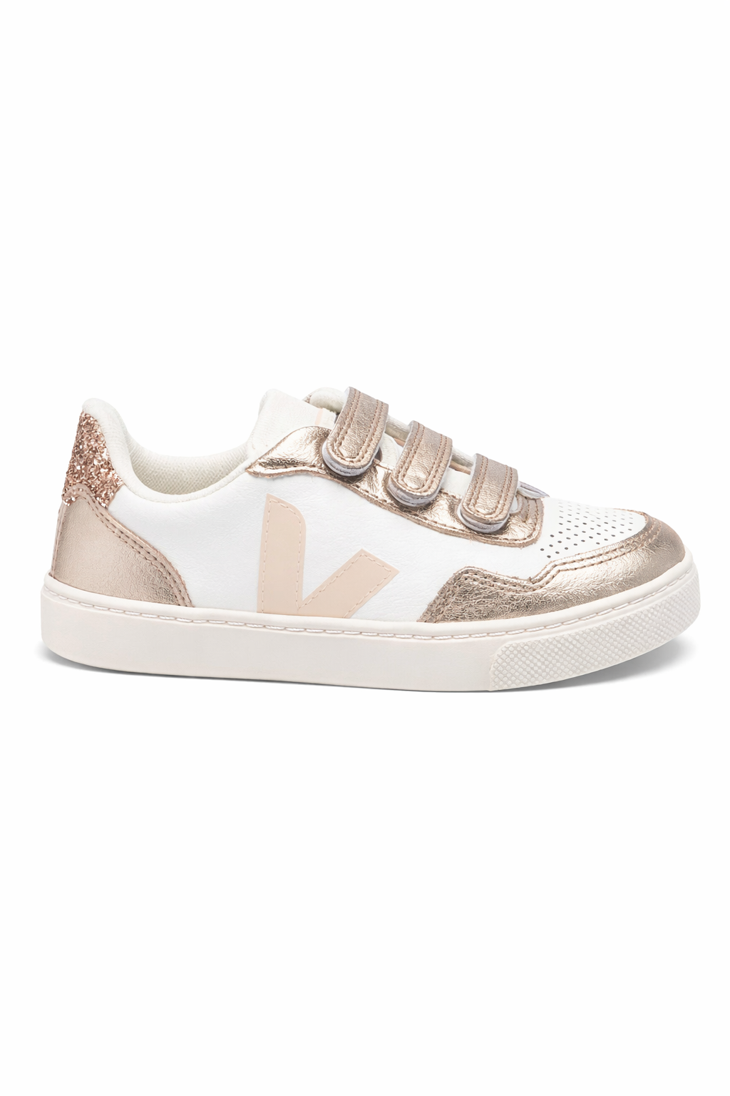 Sneakers per bambini Veja Kids bianche con dettagli pelle effetto metallizzato SX2021008 V-90 WHITE SABLE BRONZE VEJA KIDS 