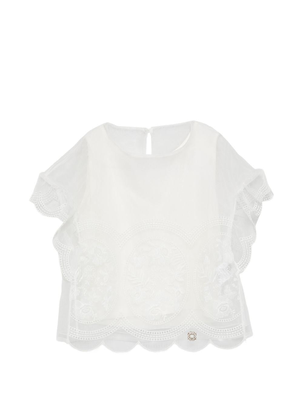 Top per bambina Elie Saab Junior bianco con dettagli ricamati EFTP028TS1110 CRM ElIE SAAB KIDS 