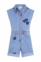 Tuta corta per bambina Billieblush in denim con stampa cuori U21923 Z18 BILLIEBLUSH KIDS 