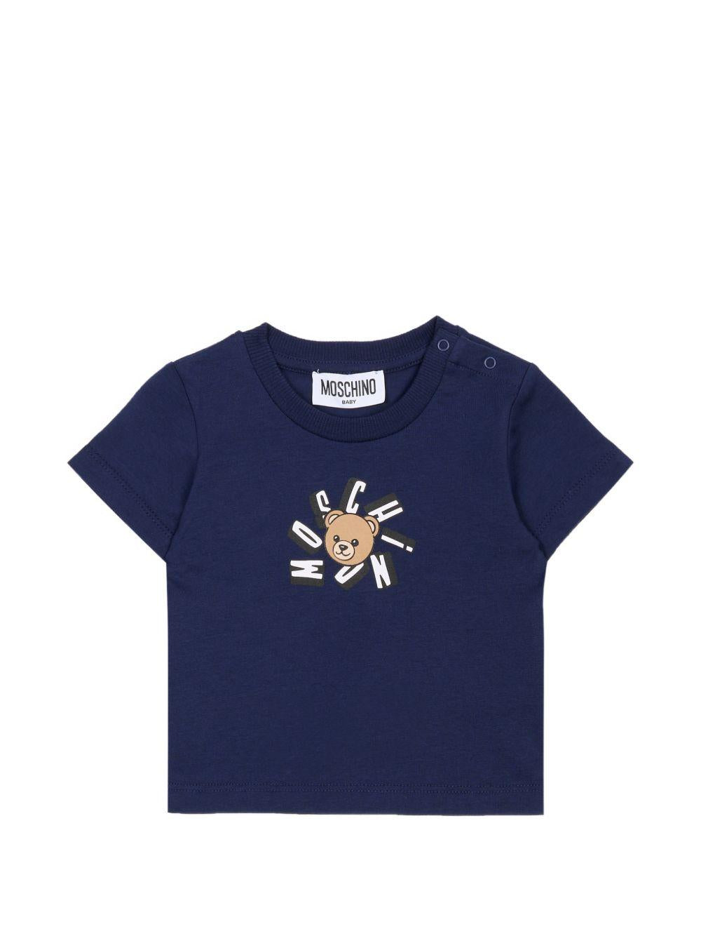 T-shirt per neonato Moschino Kids blu con motivo Teddy Bear MXM047LAA02 40016 MOSCHINO KIDS 