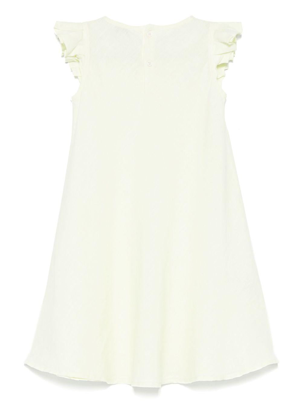 Abito in lino per bambina Il Gufo giallo con ruches P25VM778L6006 515 IL GUFO 