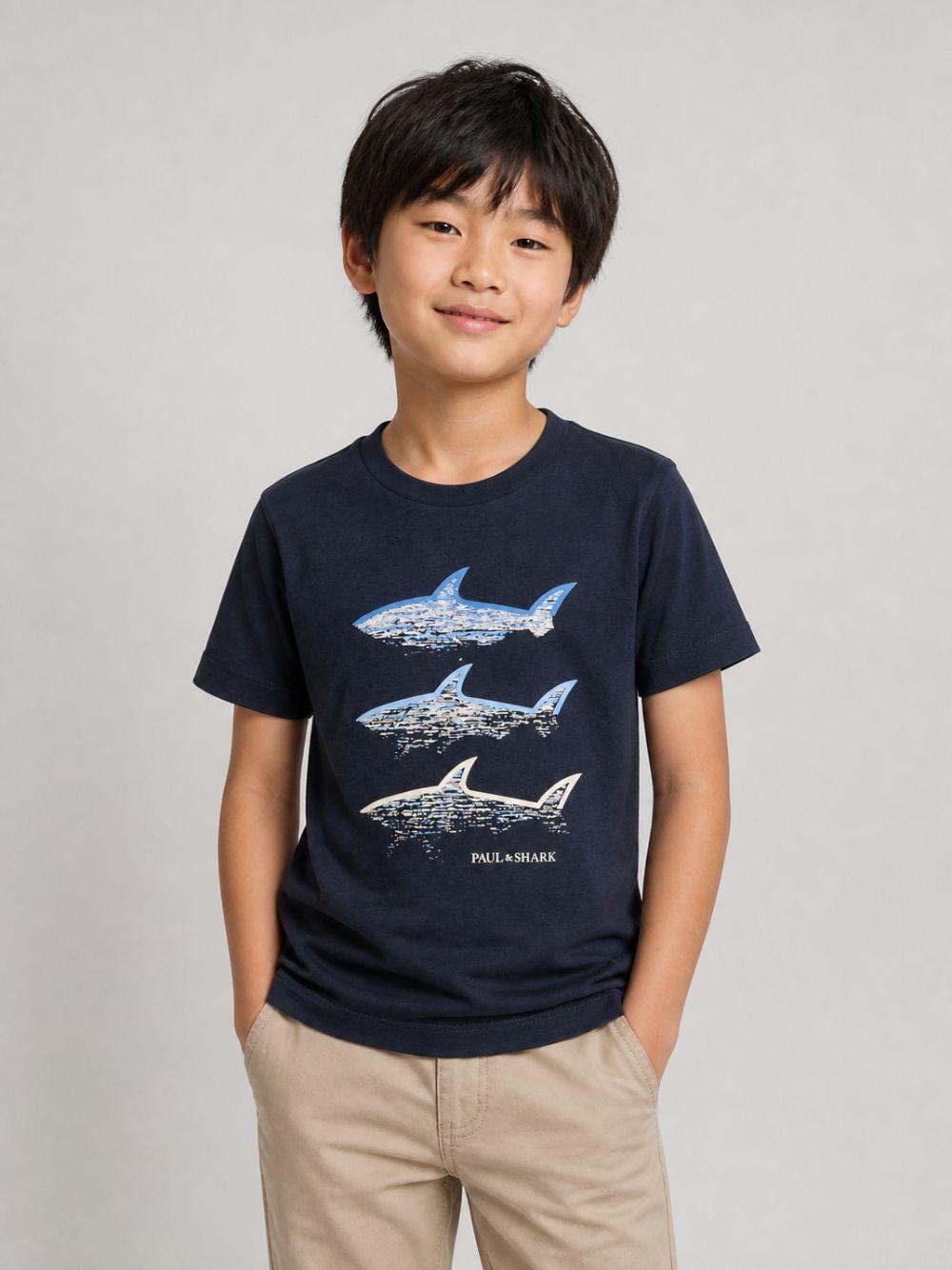 T-shirt per bambino Paul & Shark Kids blu con stampa grafica WRM00HLAA02 42370 PAUL & SHARK KIDS 
