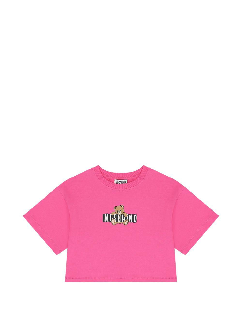 Set t-shirt e shorts per bambina Moschino Kids fucsia con stampa Teddy Bear HAG01HLBA00 50533 MOSCHINO KIDS 
