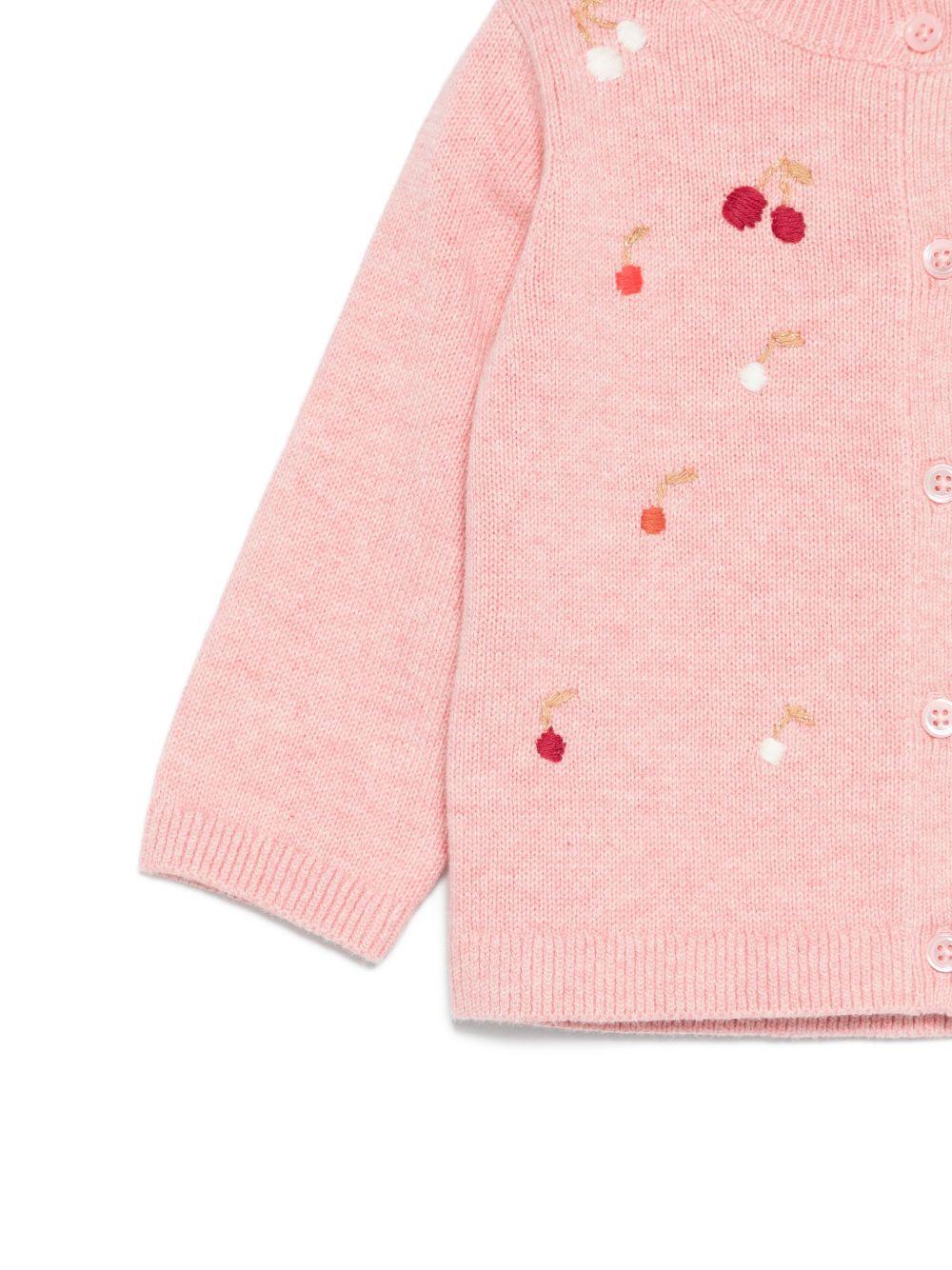 Cardigan per neonata Bonpoint rosa con ricamo ciliegie S06XCAK00007 124A BONPOINT KIDS 