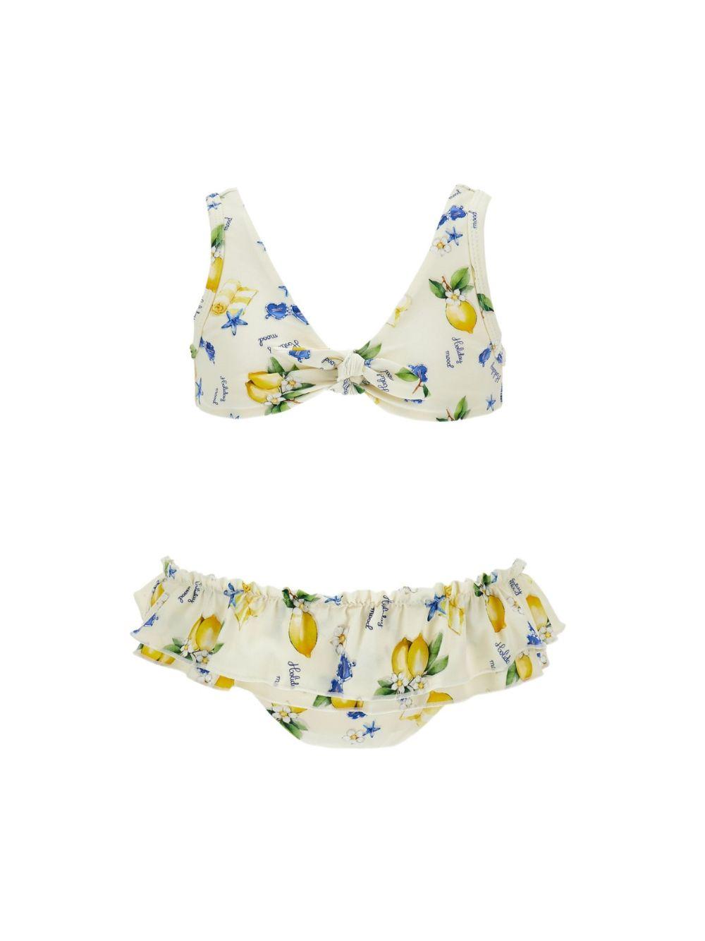 Bikini per bambina Monnalisa bianco con stampa limoni 19G006 7039 0014 MONNALISA KIDS 