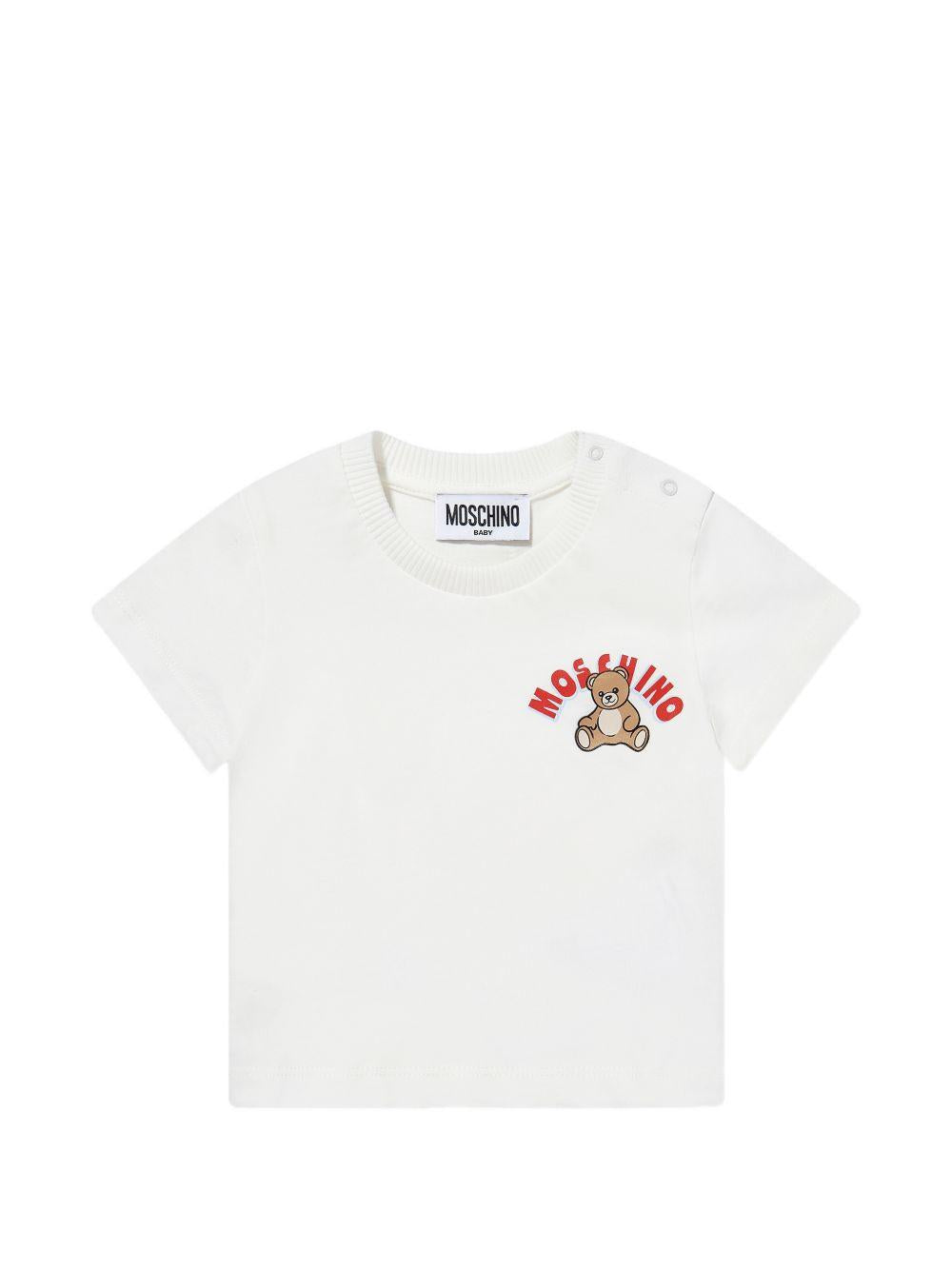 T-shirt per neonati Moschino Kids bianca con logo sul davanti MZM047LAA01 10063 MOSCHINO KIDS 