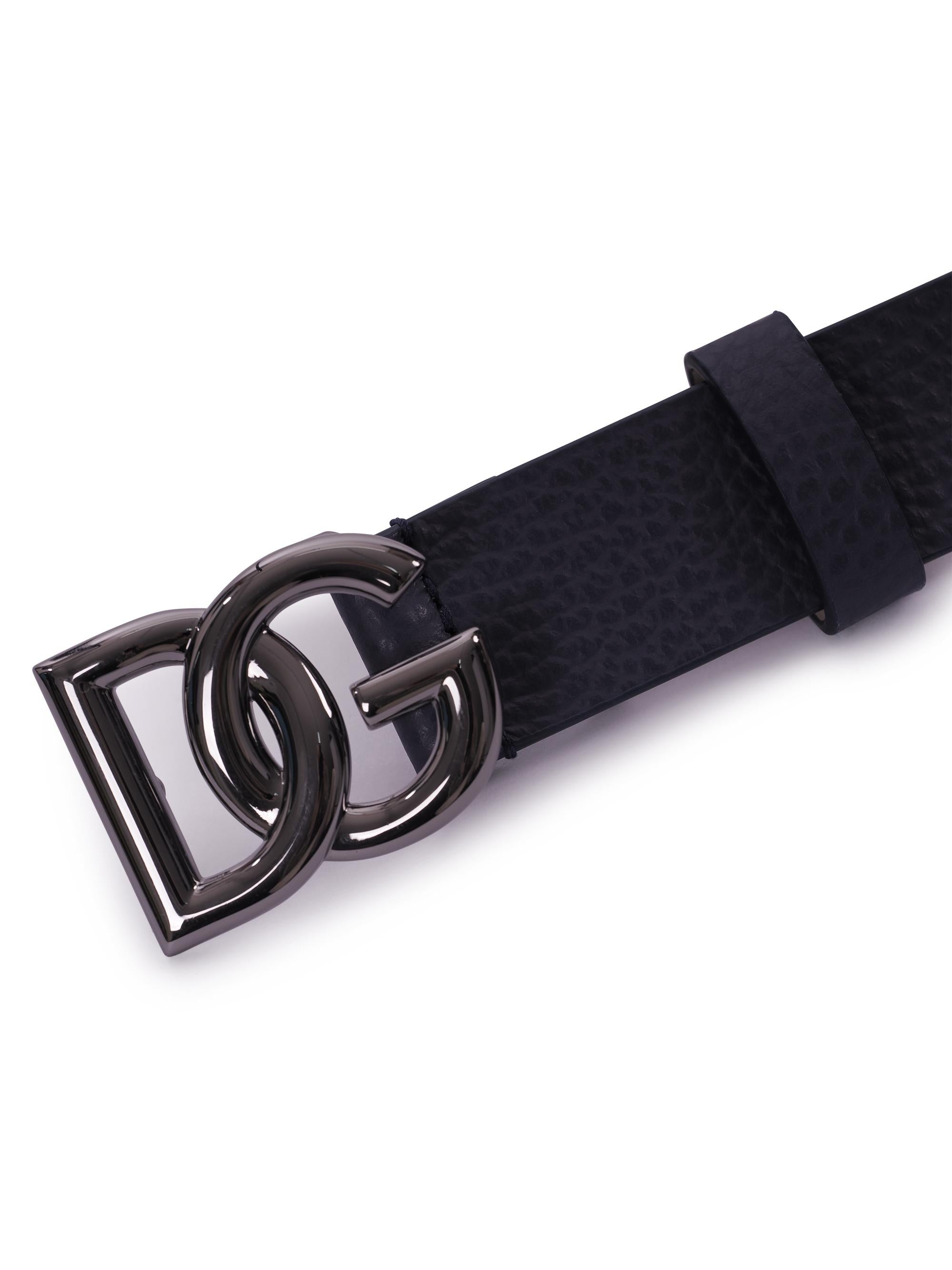 Cintura per bambino Dolce & Gabbana Kids blu in pelle con placca con logo argento EC0083 AI218 80650 DOLCE & GABBANA KIDS 