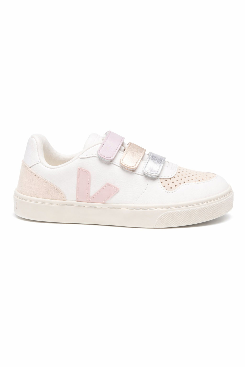 Sneakers V-10 per bambina Veja Kids bianche con inserti rosa CV0521505 V-10 WHITE PETALE VEJA KIDS 