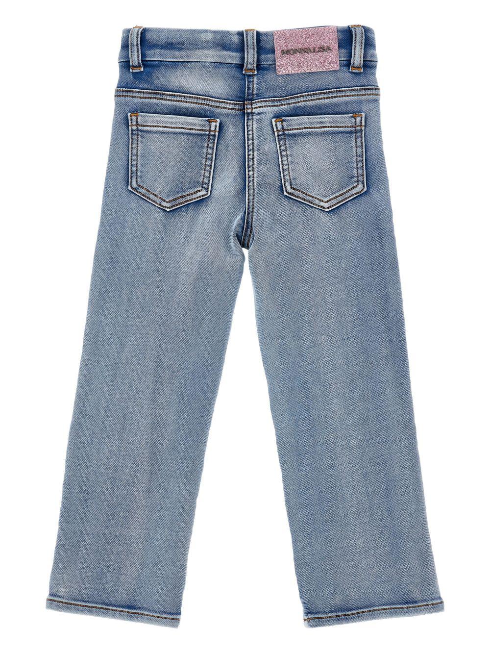 Jeans per bambina Monnalisa in denim con ricamo a fiori 19G404 7015 055B MONNALISA KIDS 