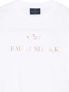 T-shirt per bambino Paul & Shark Kids bianca con logo dorato sul davanti WUM00DLAA53 10101 PAUL & SHARK KIDS 