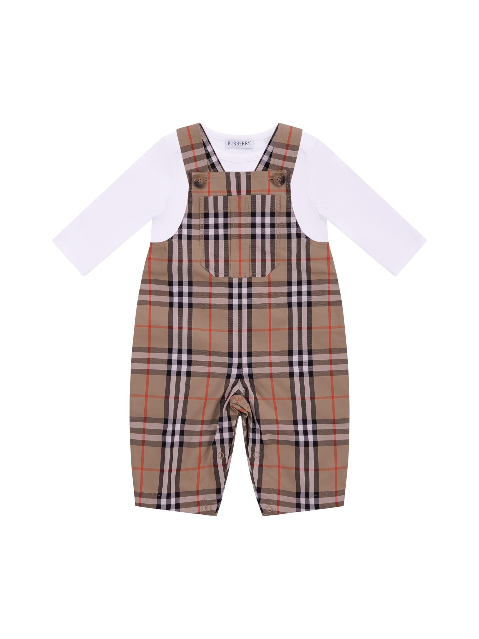Set tre pezzi per neonato Burberry Kids beige con caratteristico motivo Vintage Check 8117965 B9368 BURBERRY KIDS 