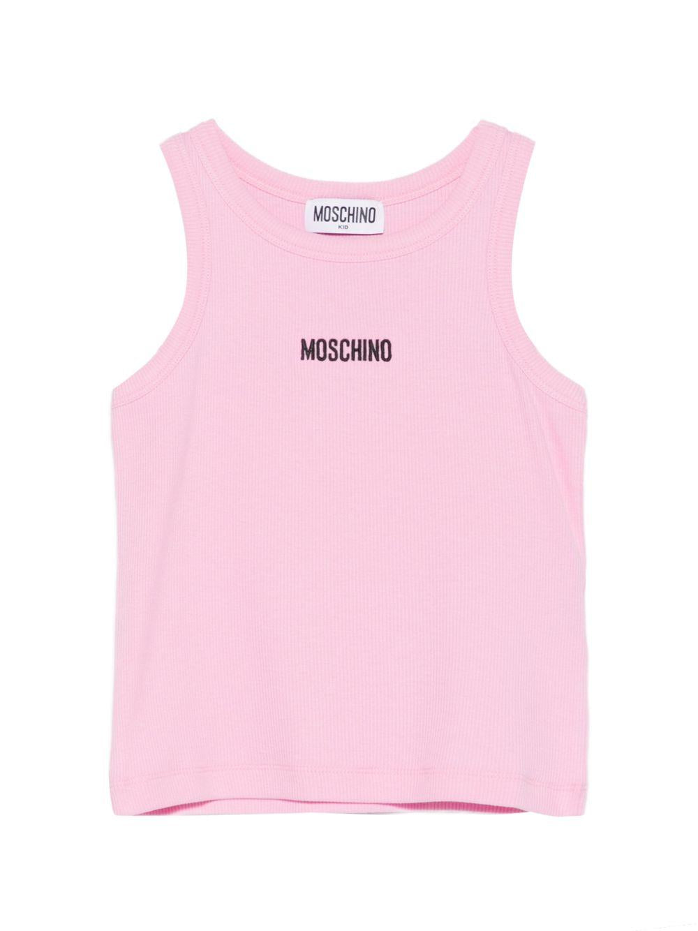 Canotta per bambina Moschino Kids rosa con motivo a coste HAM06MLBA39 51473 MOSCHINO KIDS 