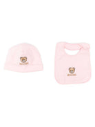 Set cappello e bavaglino per neonata Moschino Kids rosa con ricamo Teddy Bear MRY03ELAA23 50209 MOSCHINO KIDS 