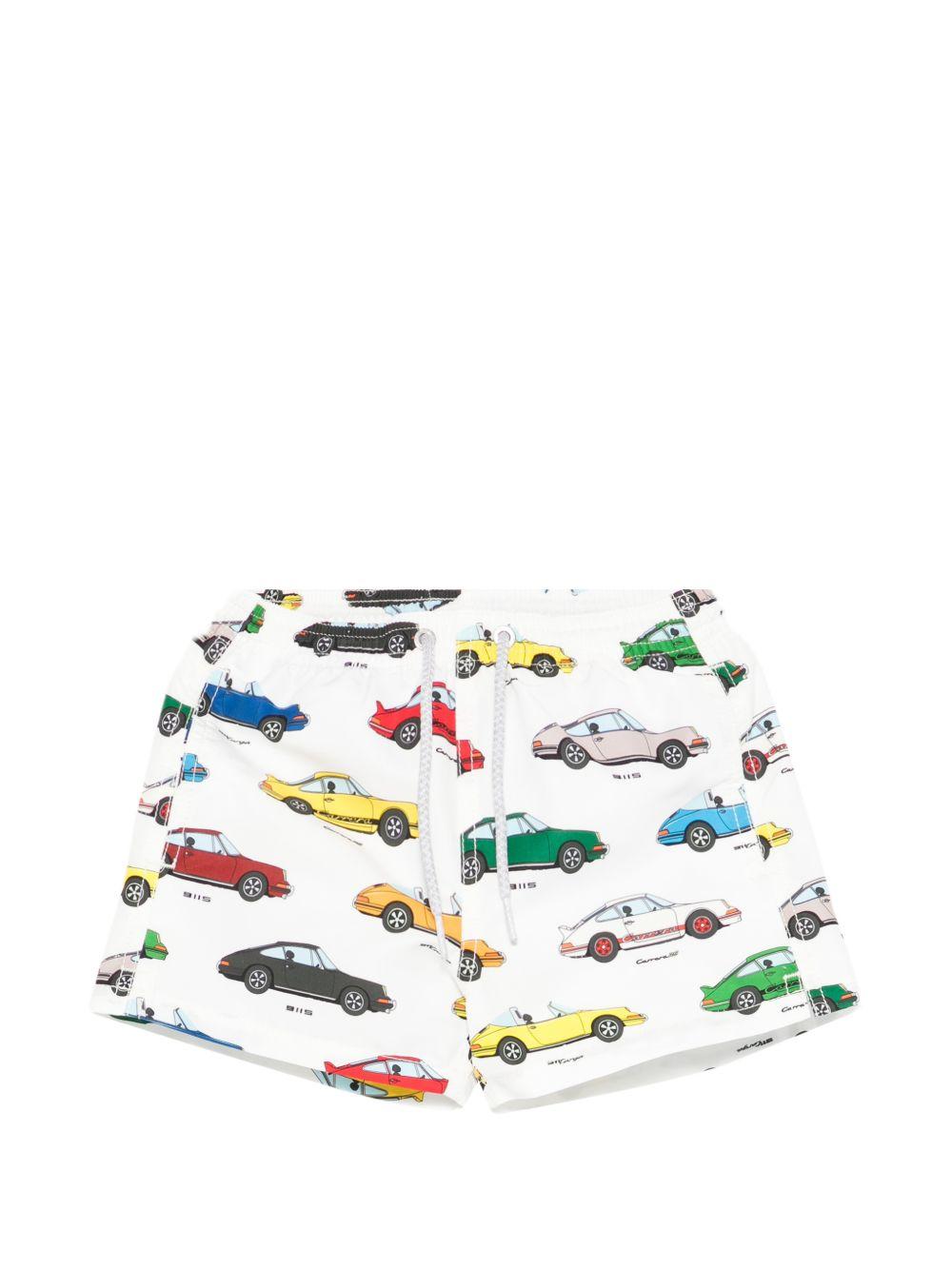 Costume da bagno per bambino MC2 Saint Barth Kids bianco con stampa auto all-over JEA0001 00857L MC2 ST. BARTH KIDS 